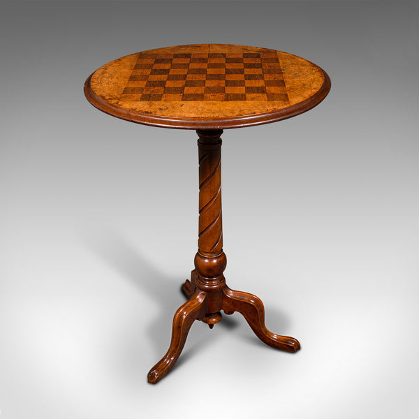 Small Antique Chess Table, English, Burr Walnut, Games, Victorian, Circa 1880