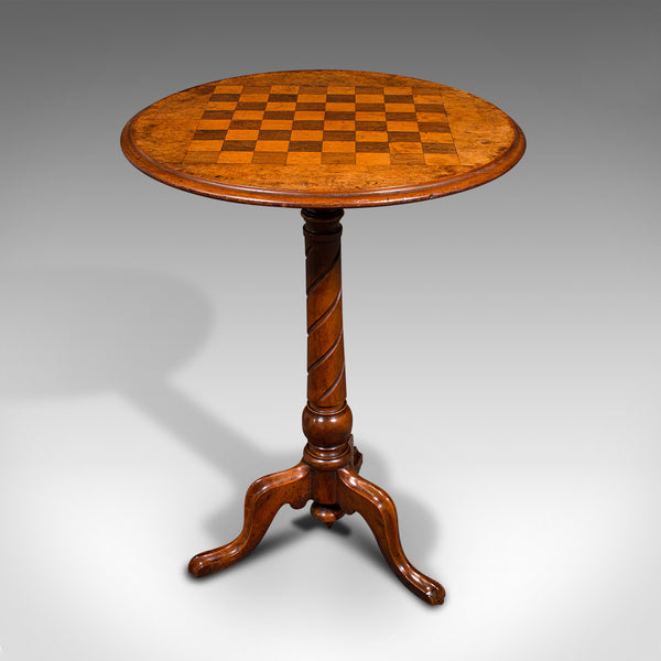 Small Antique Chess Table, English, Burr Walnut, Games, Victorian, Circa 1880