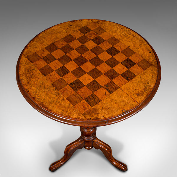 Small Antique Chess Table, English, Burr Walnut, Games, Victorian, Circa 1880