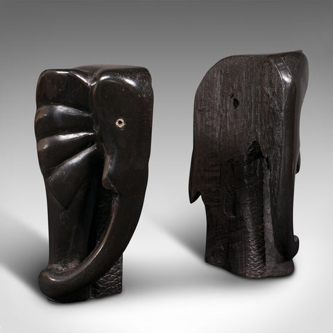 Pair Of Antique Hand Carved Elephant Bookends, African, Book Rest, Victorian