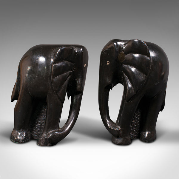 Pair Of Antique Hand Carved Elephant Bookends, African, Book Rest, Victorian