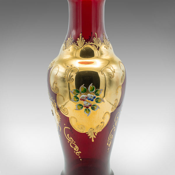 Vintage Venetian Show Vase, Italian Art Glass, Gilt, Decorative Flower Urn, 1970