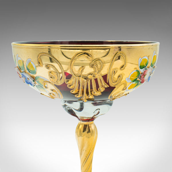 Vintage Venetian Libation Cup, Italian, Art Glass, Gilt, Decorative Wine Flute