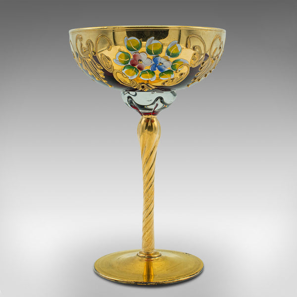 Vintage Venetian Libation Cup, Italian, Art Glass, Gilt, Decorative Wine Flute