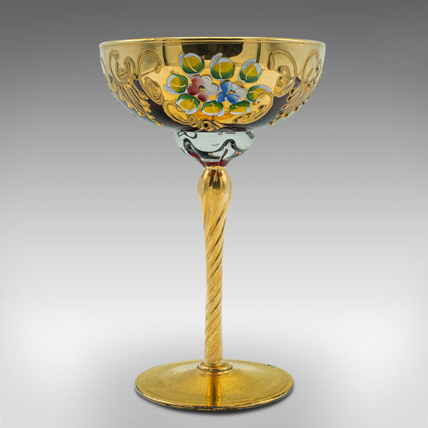 Vintage Venetian Libation Cup, Italian, Art Glass, Gilt, Decorative Wine Flute