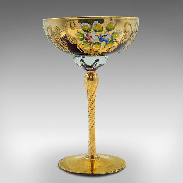 Vintage Venetian Libation Cup, Italian, Art Glass, Gilt, Decorative Wine Flute