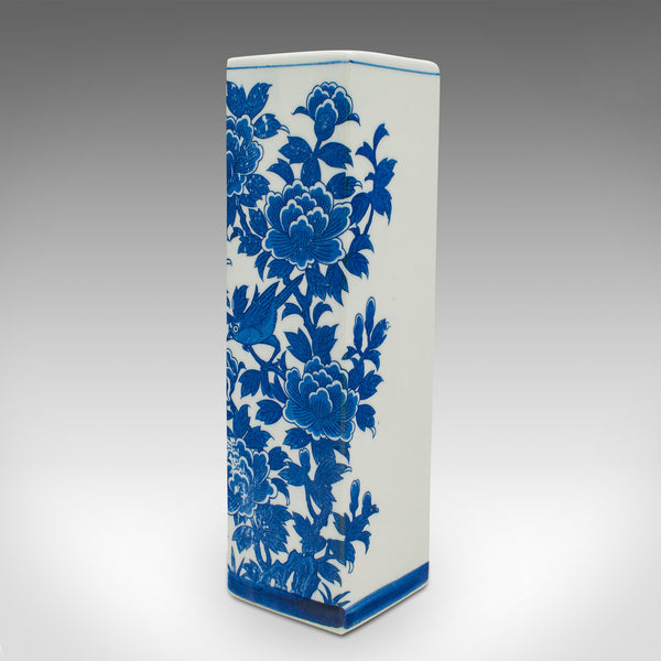 Vintage Stem Vase, Chinese, Flower Sleeve, Blue & White Decor, Late 20th Century