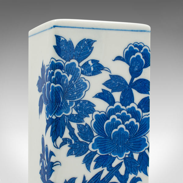 Vintage Stem Vase, Chinese, Flower Sleeve, Blue & White Decor, Late 20th Century
