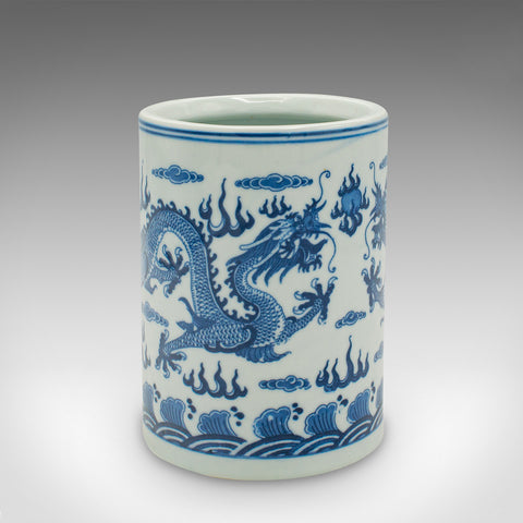Small Vintage Brush Pot, Chinese, Ceramic, Windowsill Planter, Oriental Decor