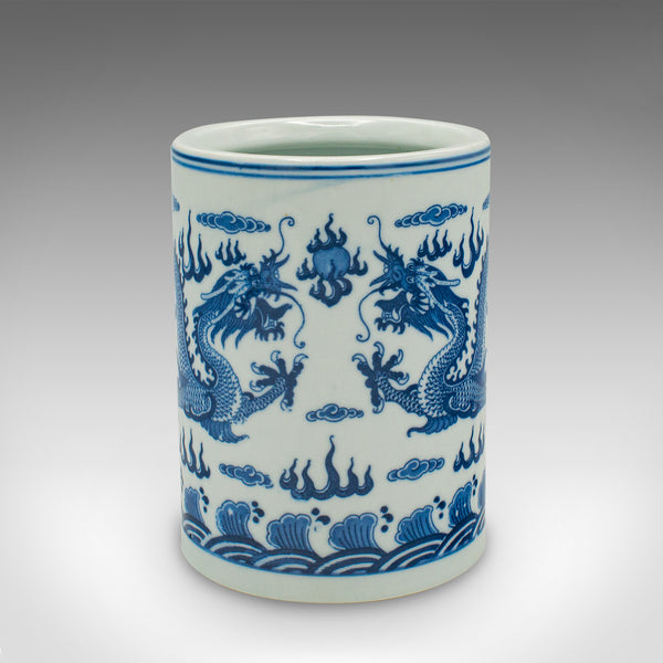 Small Vintage Brush Pot, Chinese, Ceramic, Windowsill Planter, Oriental Decor