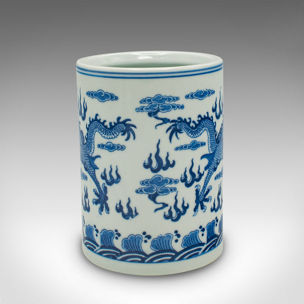 Small Vintage Brush Pot, Chinese, Ceramic, Windowsill Planter, Oriental Decor