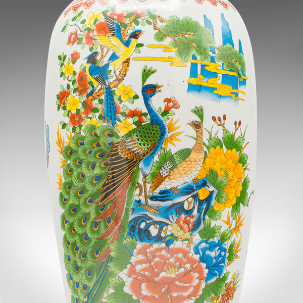 Tall Vintage Peacock Vase, Chinese, Ceramic, Baluster Urn, Art Deco Taste, 1950