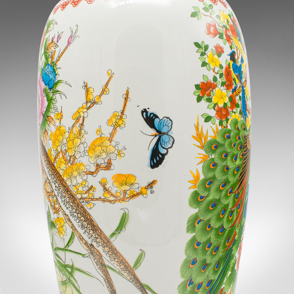 Tall Vintage Peacock Vase, Chinese, Ceramic, Baluster Urn, Art Deco Taste, 1950