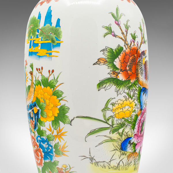 Tall Vintage Peacock Vase, Chinese, Ceramic, Baluster Urn, Art Deco Taste, 1950