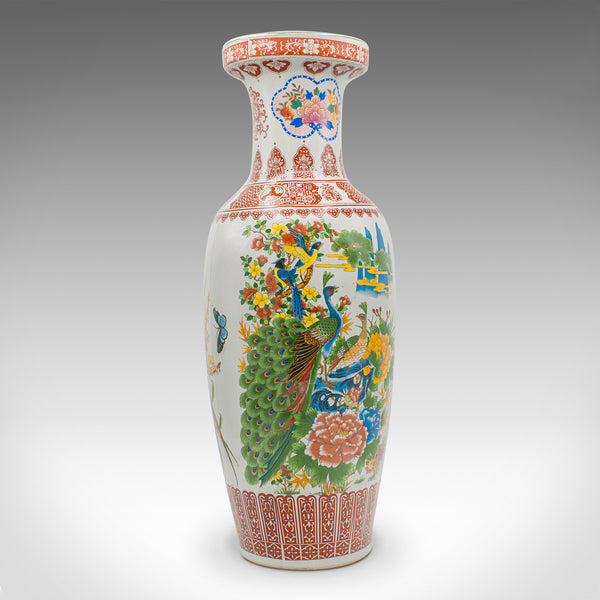 Tall Vintage Peacock Vase, Chinese, Ceramic, Baluster Urn, Art Deco Taste, 1950