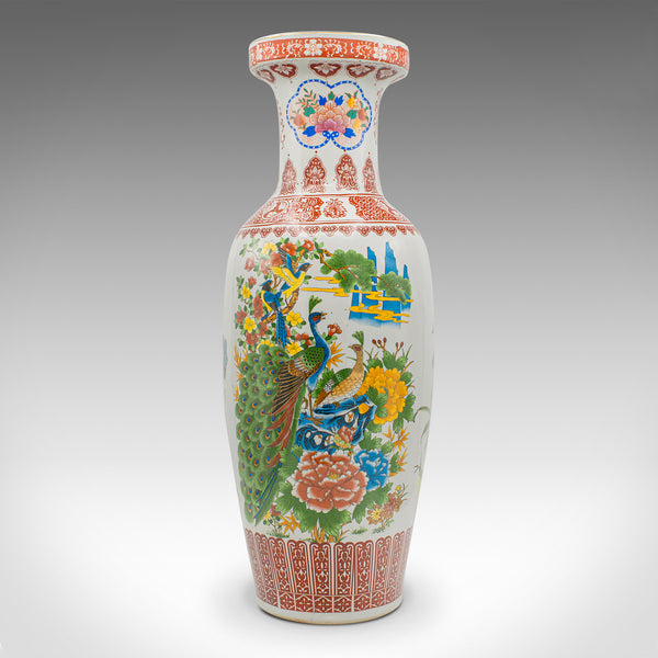 Tall Vintage Peacock Vase, Chinese, Ceramic, Baluster Urn, Art Deco Taste, 1950