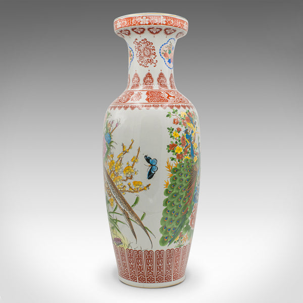 Tall Vintage Peacock Vase, Chinese, Ceramic, Baluster Urn, Art Deco Taste, 1950