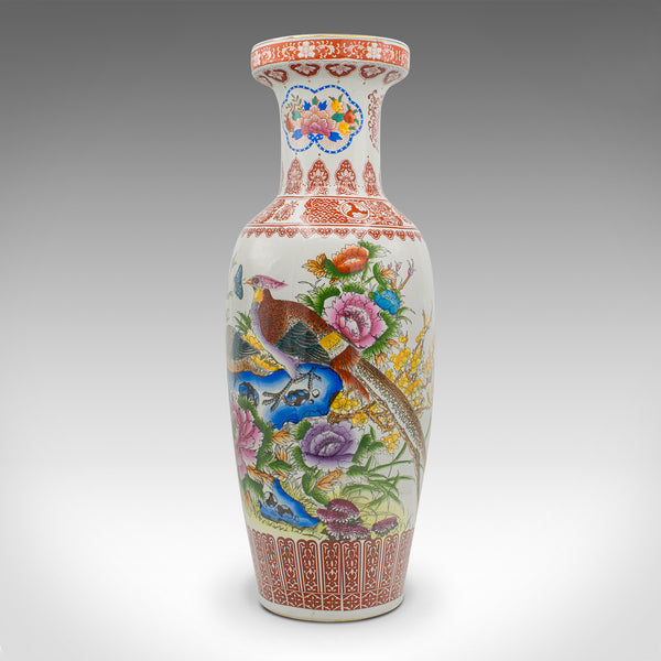 Tall Vintage Peacock Vase, Chinese, Ceramic, Baluster Urn, Art Deco Taste, 1950