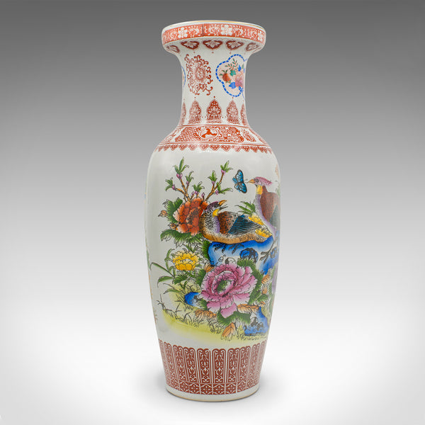 Tall Vintage Peacock Vase, Chinese, Ceramic, Baluster Urn, Art Deco Taste, 1950