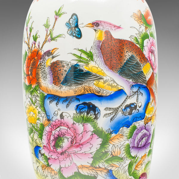 Tall Vintage Peacock Vase, Chinese, Ceramic, Baluster Urn, Art Deco Taste, 1950