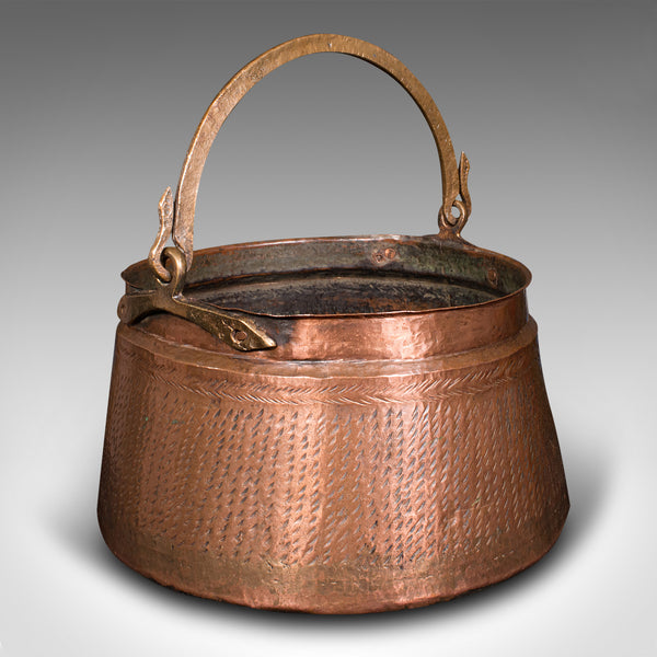 Antique Fireside Fuel Basket, Indian, Copper, Bronze, Pan, Coal, Logs, Victorian