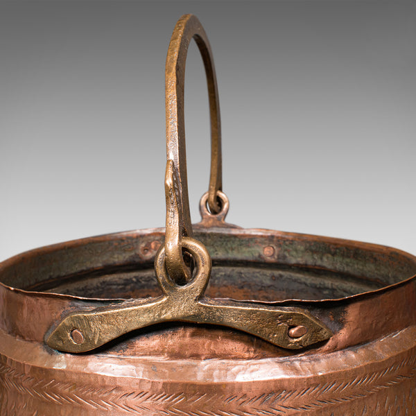 Antique Fireside Fuel Basket, Indian, Copper, Bronze, Pan, Coal, Logs, Victorian