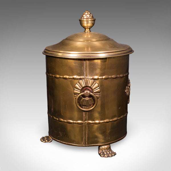 Antique Coal Bin, English, Brass, Fireside Log Store, Kindling Basket, Edwardian