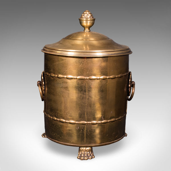 Antique Coal Bin, English, Brass, Fireside Log Store, Kindling Basket, Edwardian