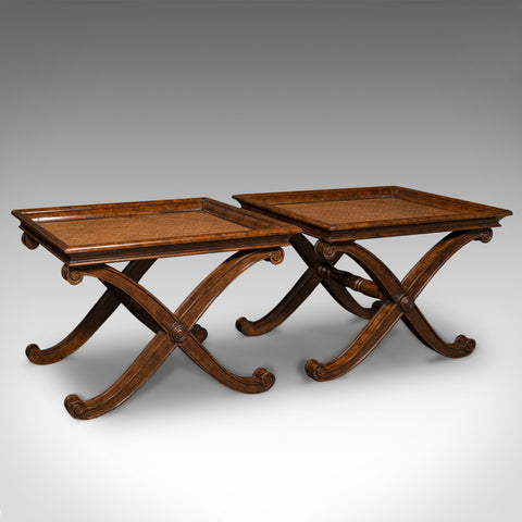 Pair Of Vintage Bedside Tables, English, Coffee, Side, Regency Revival, C.1980