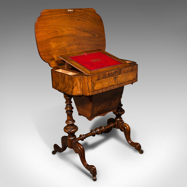 Antique Ladies Work Table, English, Walnut, Writing, Waring & Gillow, Victorian