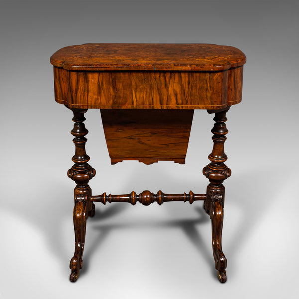 Antique Ladies Work Table, English, Walnut, Writing, Waring & Gillow, Victorian