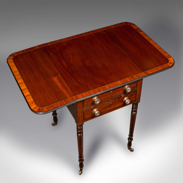 Antique Drawing Room Pembroke Table, English, Drop Leaf, Side, Lamp, Regency