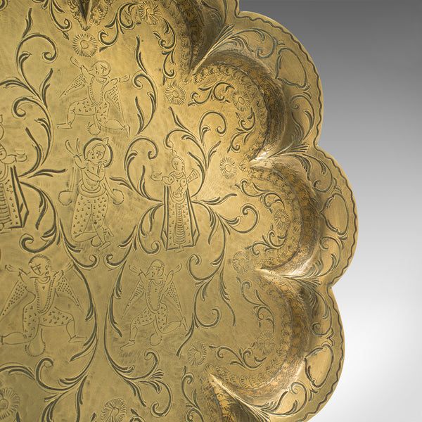 Antique Decorative Charger, Indian, Brass, Dished Plate, Engraved, Victorian