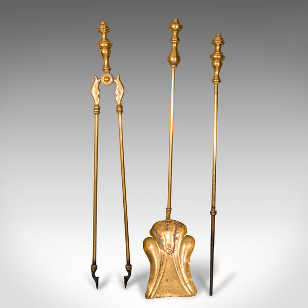Antique Companion Set, Fireside Tools, English, Brass, Shovel, Tongs, Victorian