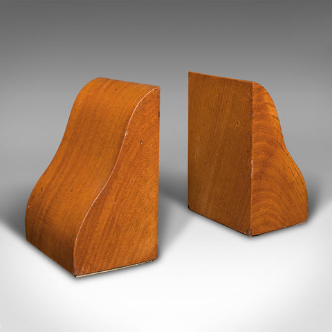 Pair Of Vintage Bookends, English, Oak, Decorative Book Rest, Mid 20th Century