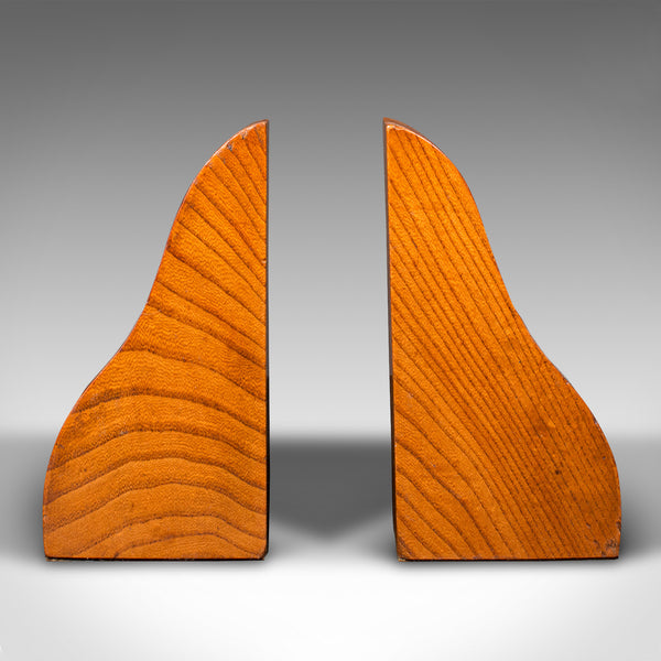 Pair Of Vintage Bookends, English, Oak, Decorative Book Rest, Mid 20th Century