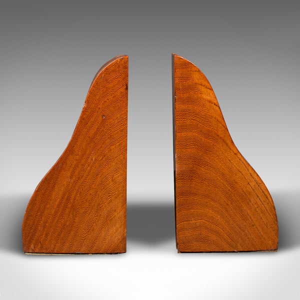 Pair Of Vintage Bookends, English, Oak, Decorative Book Rest, Mid 20th Century