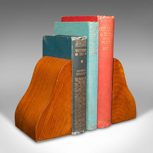 Pair Of Vintage Bookends, English, Oak, Decorative Book Rest, Mid 20th Century