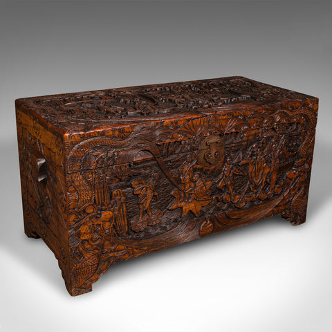 Large Vintage Decorative Chest, Hong Kong, Camphorwood, Linen Trunk, Circa 1930