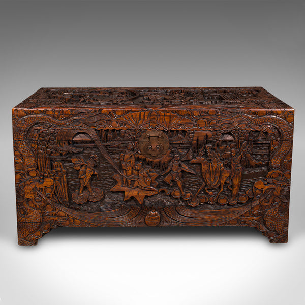 Large Vintage Decorative Chest, Hong Kong, Camphorwood, Linen Trunk, Circa 1930