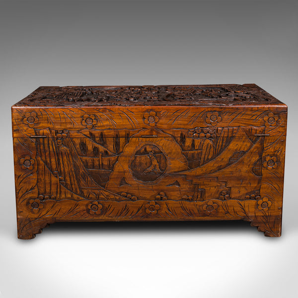 Large Vintage Decorative Chest, Hong Kong, Camphorwood, Linen Trunk, Circa 1930