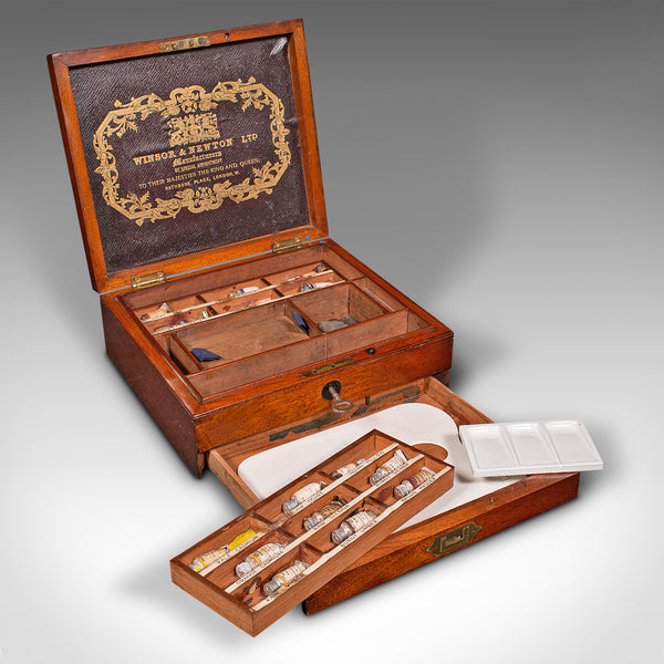 Antique Artist's Paint Box, English, Carry Case, Winsor & Newton, Late Victorian