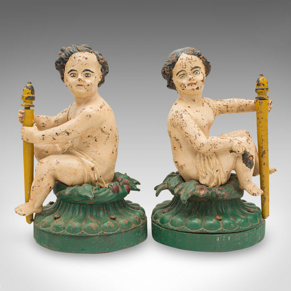 Pair Of Antique Decorative Figures, English, Cast Iron, Rubenesque, Victorian