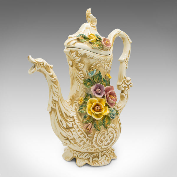 Antique Floral Encrusted Ewer, Italian, Decorative, Wine Pouring Jug, Circa 1920