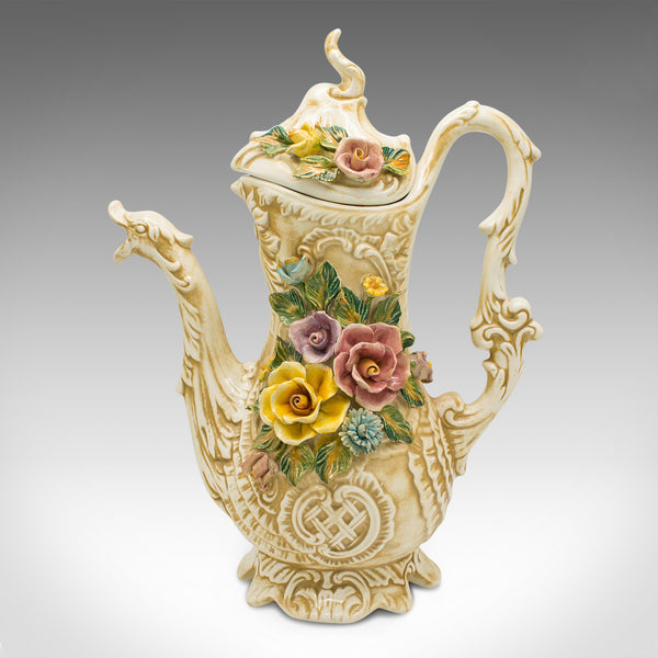 Antique Floral Encrusted Ewer, Italian, Decorative, Wine Pouring Jug, Circa 1920