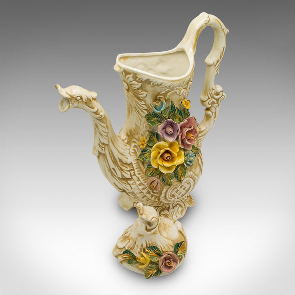 Antique Floral Encrusted Ewer, Italian, Decorative, Wine Pouring Jug, Circa 1920