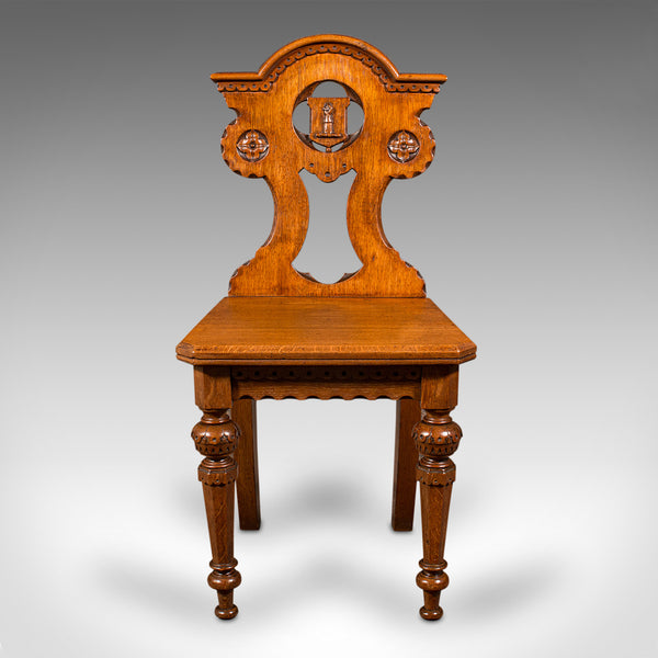 Pair Of Antique Hall Chairs, Scottish, Oak, Seat, Arts & Crafts Taste, Victorian