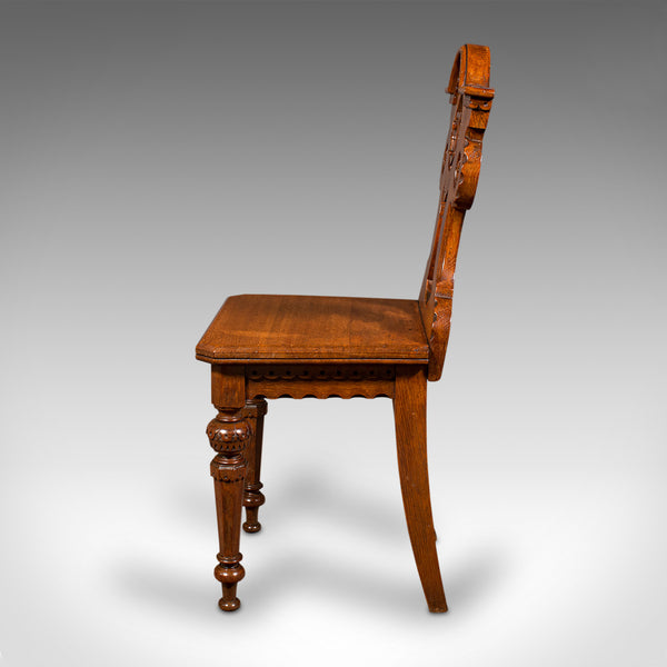 Pair Of Antique Hall Chairs, Scottish, Oak, Seat, Arts & Crafts Taste, Victorian