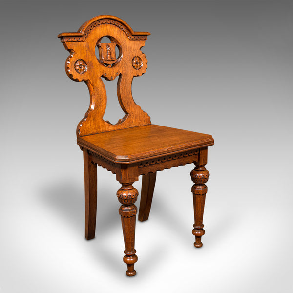 Pair Of Antique Hall Chairs, Scottish, Oak, Seat, Arts & Crafts Taste, Victorian