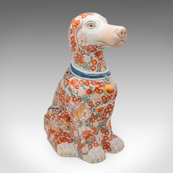 Large Vintage Decorative Dog Figure, Chinese, Ceramic, Hound Statue, Imari Taste